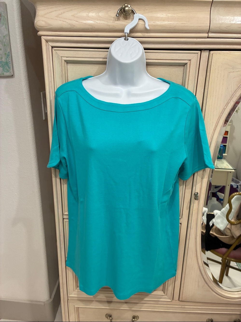 Chico's Turquoise Short Sleeve Round Neck Top size 2